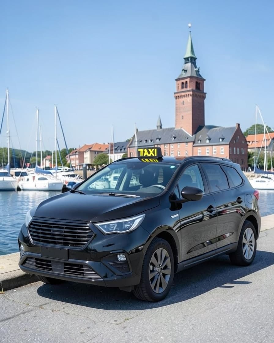 Svart taxi vid hamnen i Helsingborg