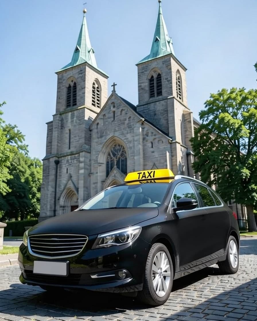 Svart taxi framför Lunds domkyrka