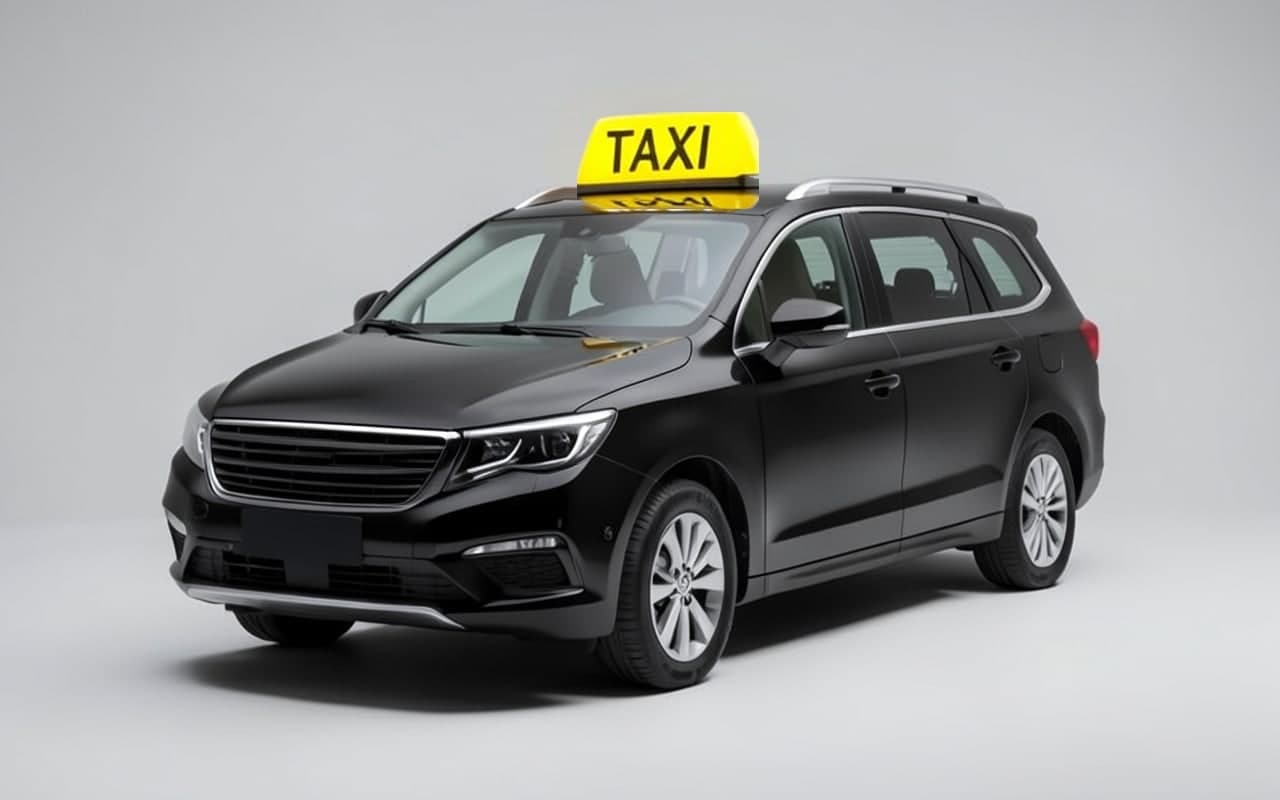 Storbil: stor svart SUV med tre sätesrader och taxiskylt